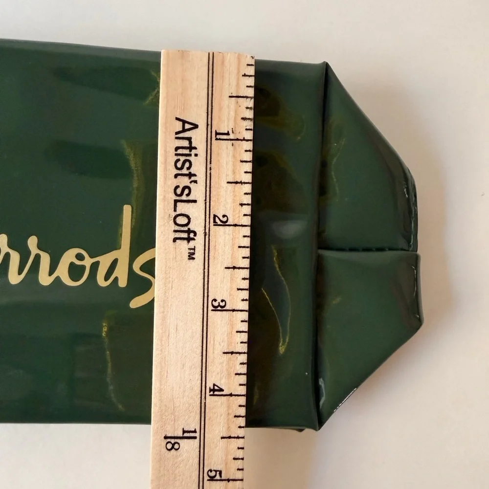 Harrods Forest Green High-Gloss Zipper Pouch | Gold Logo